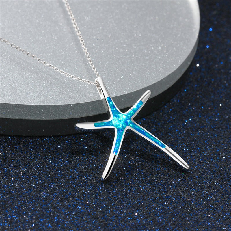 Starla – Cadena de plata con estrella de mar y ópalo azul