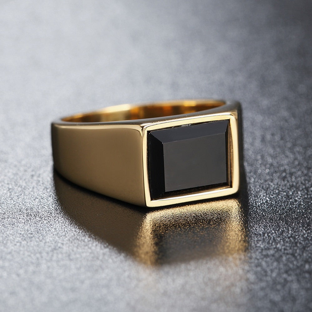 Daro – Anillo Sello Masculino con Piedra Negra
