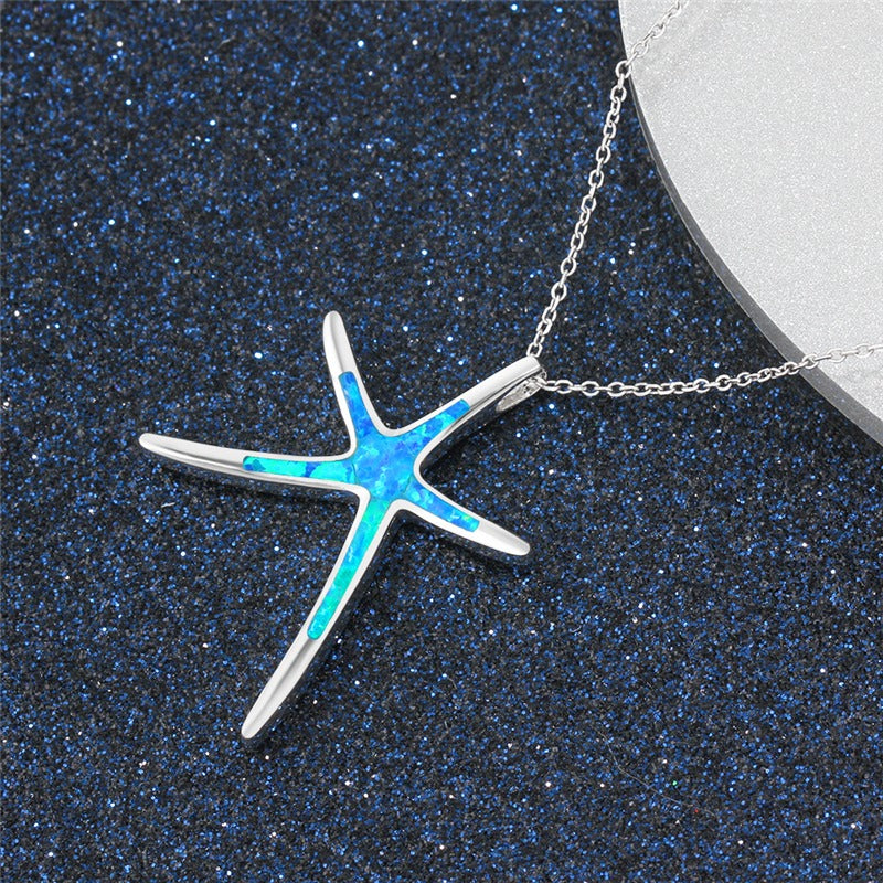 Starla – Cadena de plata con estrella de mar y ópalo azul