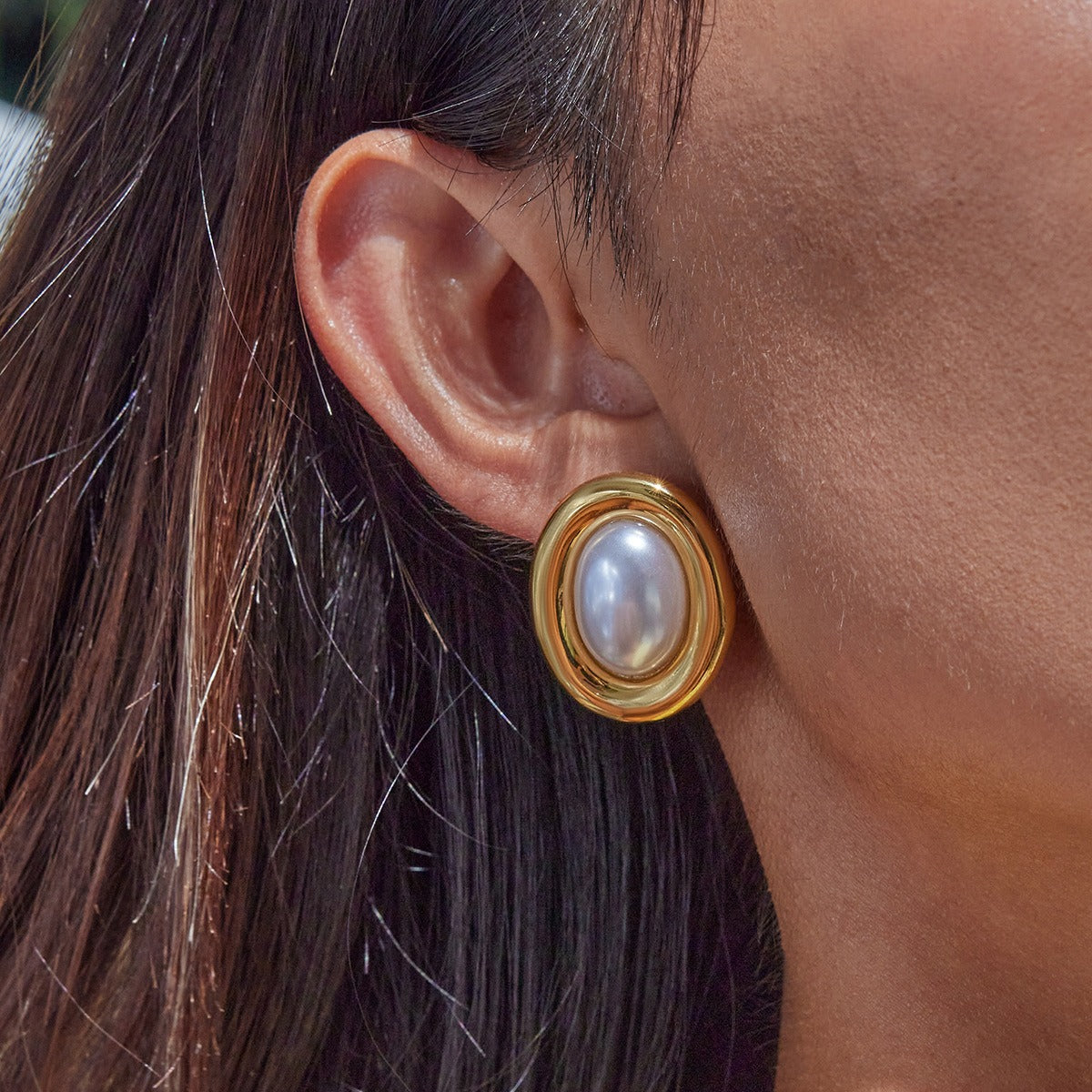 Colette – Pendientes vintage de perla de acero inoxidable