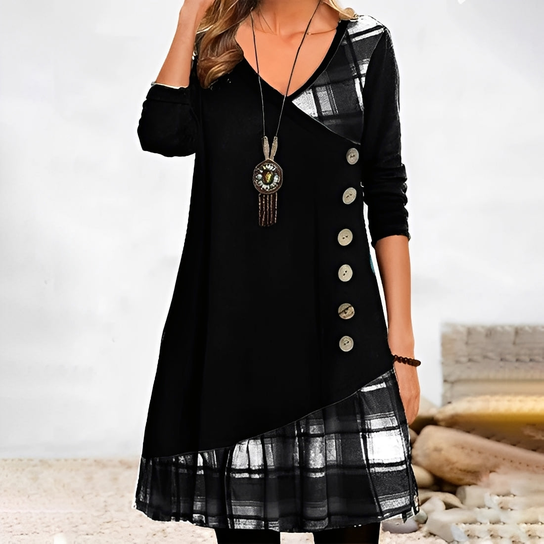 Shawnee - Vestido casual con diseño de patchwork y cuadros para mujeres