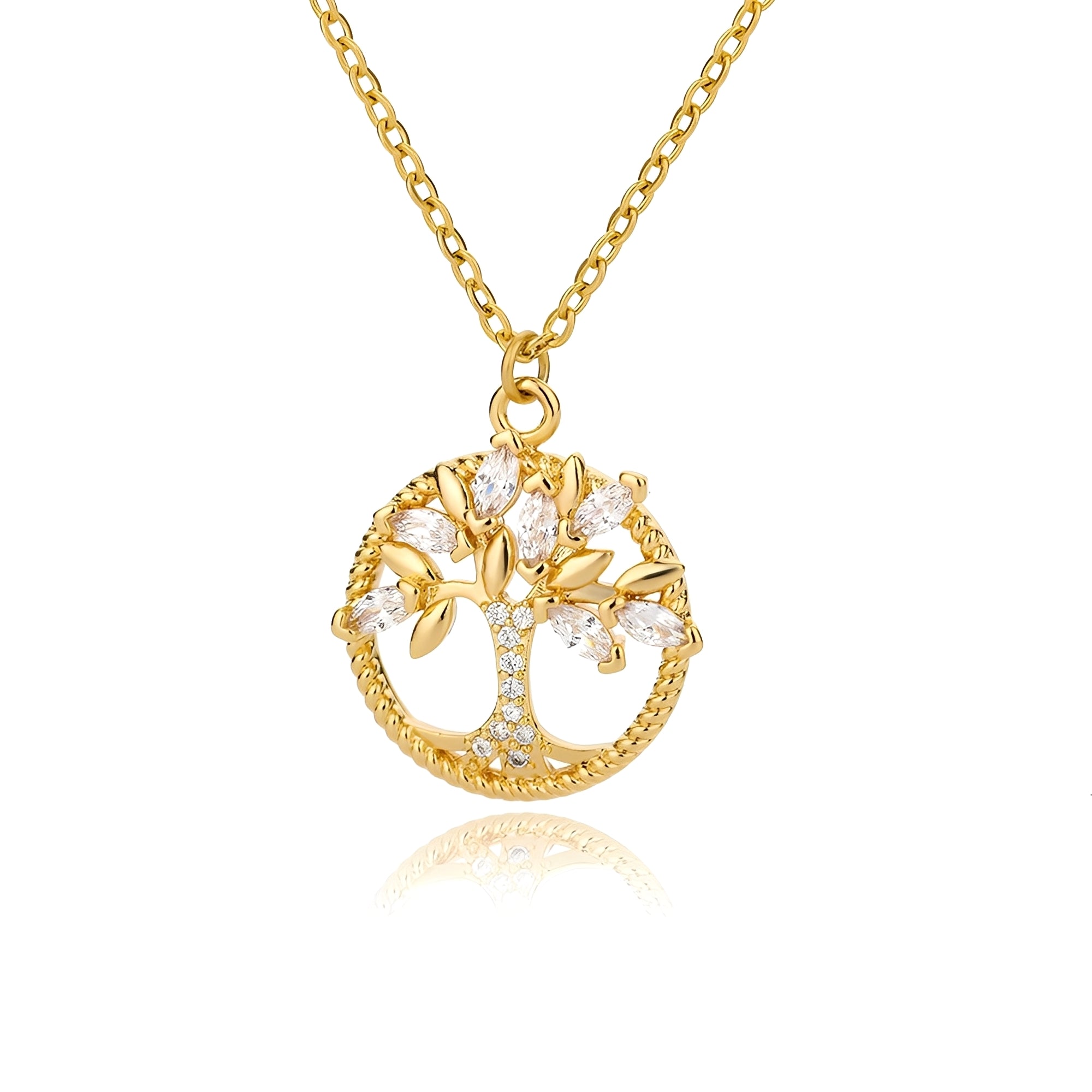 Toshi – Collar de árbol de la vida de oro con circonitas