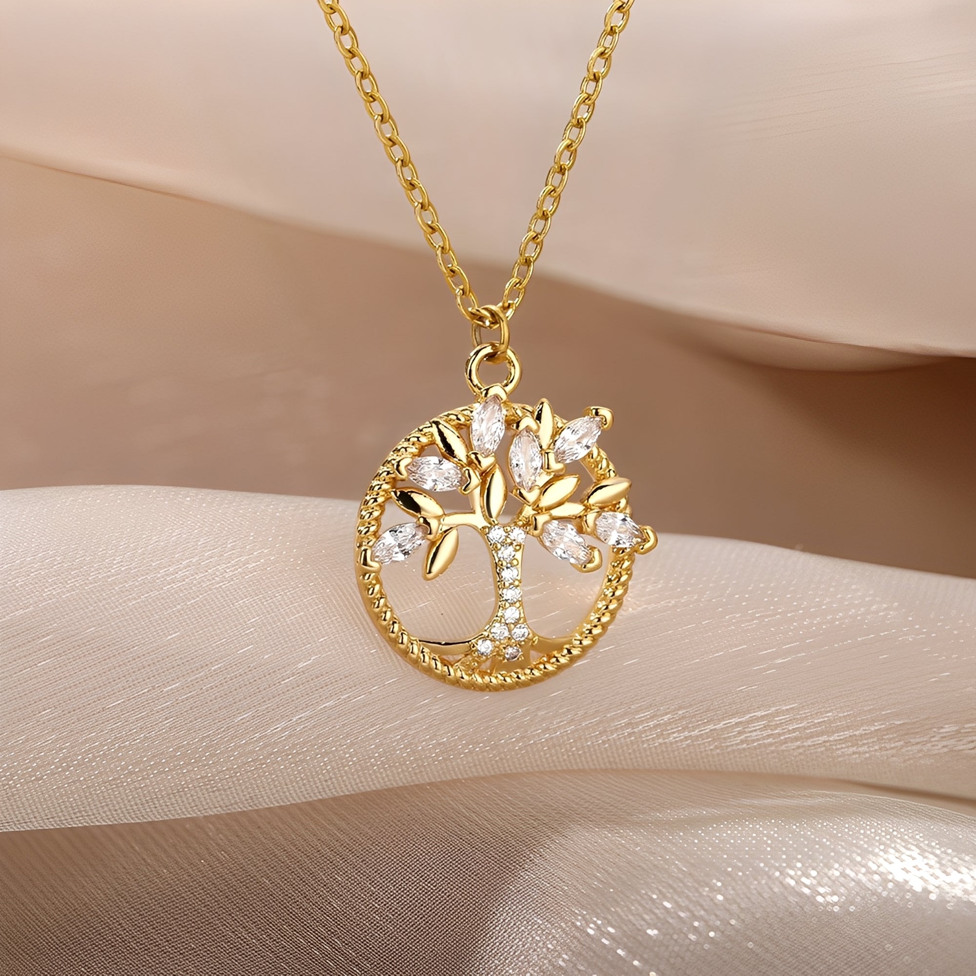 Toshi – Collar de árbol de la vida de oro con circonitas