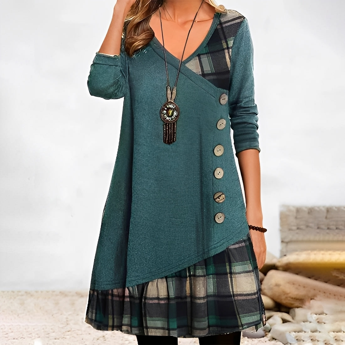 Shawnee - Vestido casual con diseño de patchwork y cuadros para mujeres