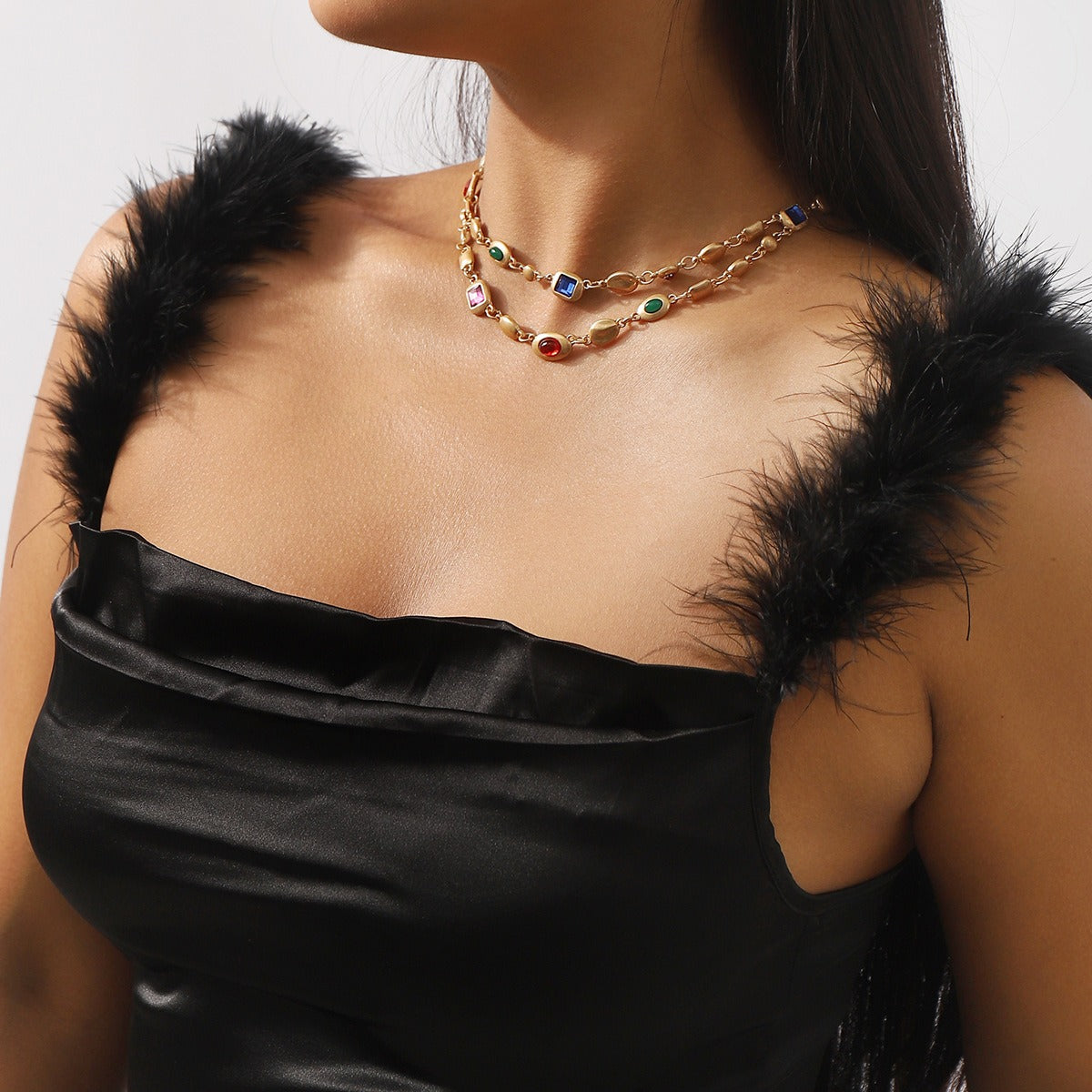 Aileen – Collar de doble fila de perlas de colores