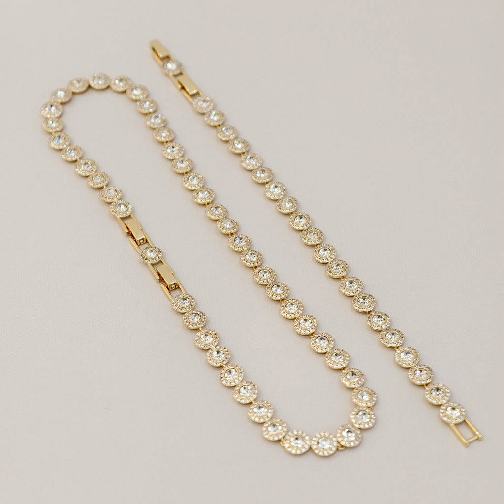 Victoria – Collar y pulsera con botón redondo brillante