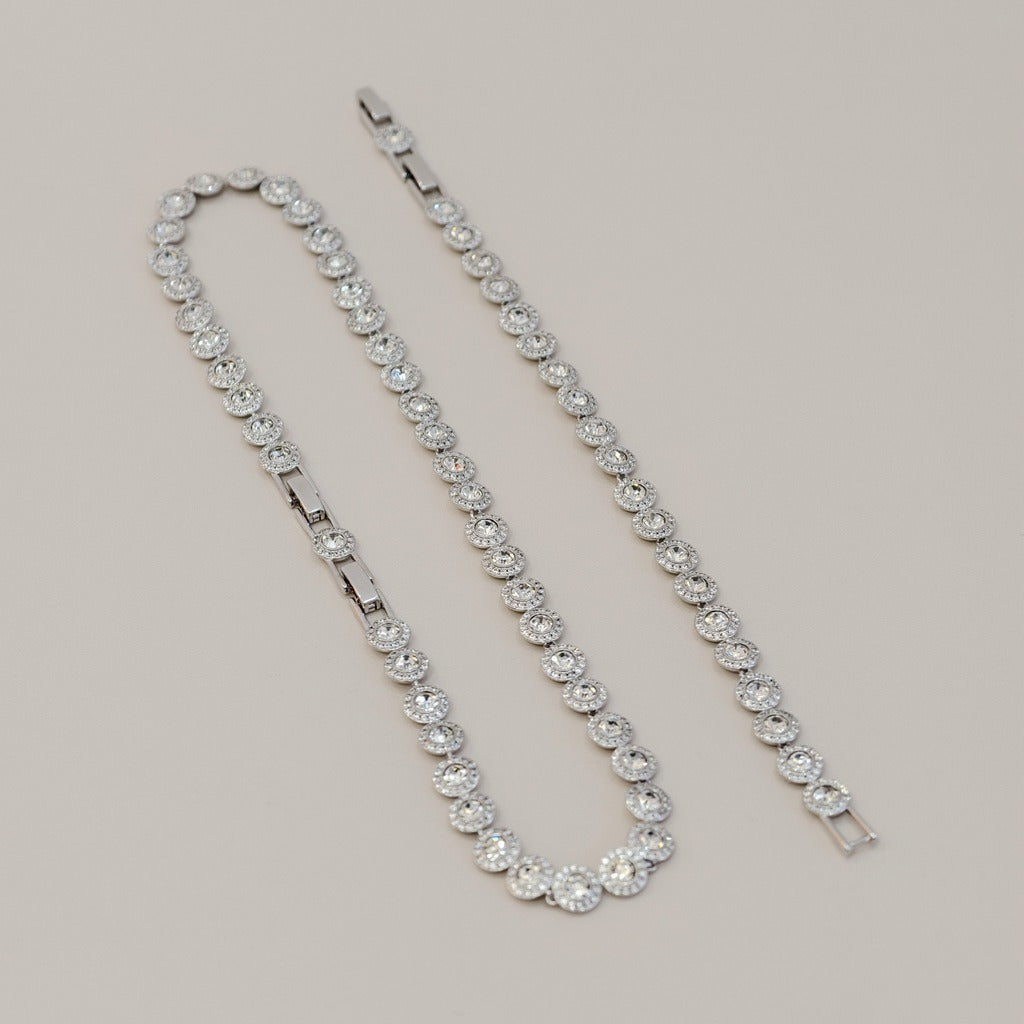Victoria – Collar y pulsera con botón redondo brillante