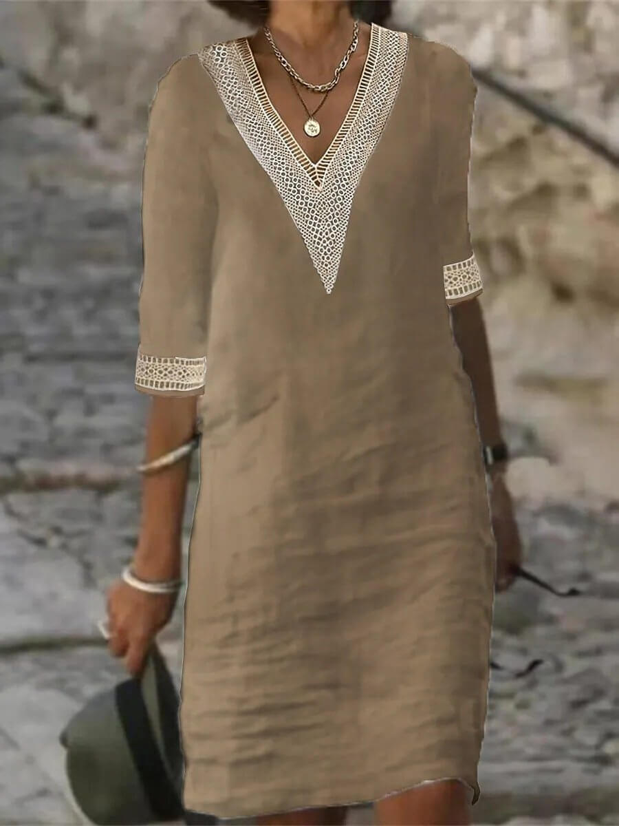 Arianne - Elegante vestido de ganchillo con escote en V para mujer