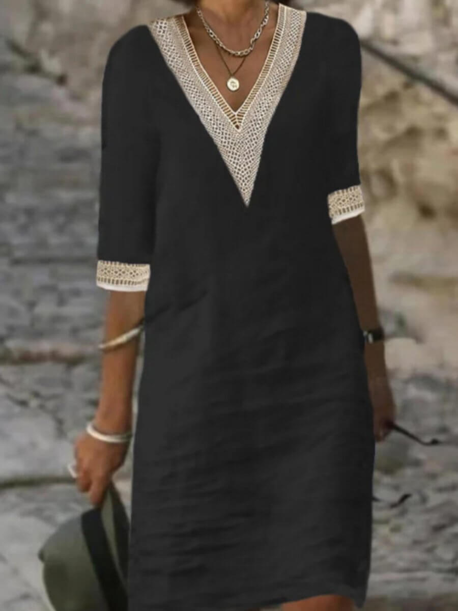 Arianne - Elegante vestido de ganchillo con escote en V para mujer