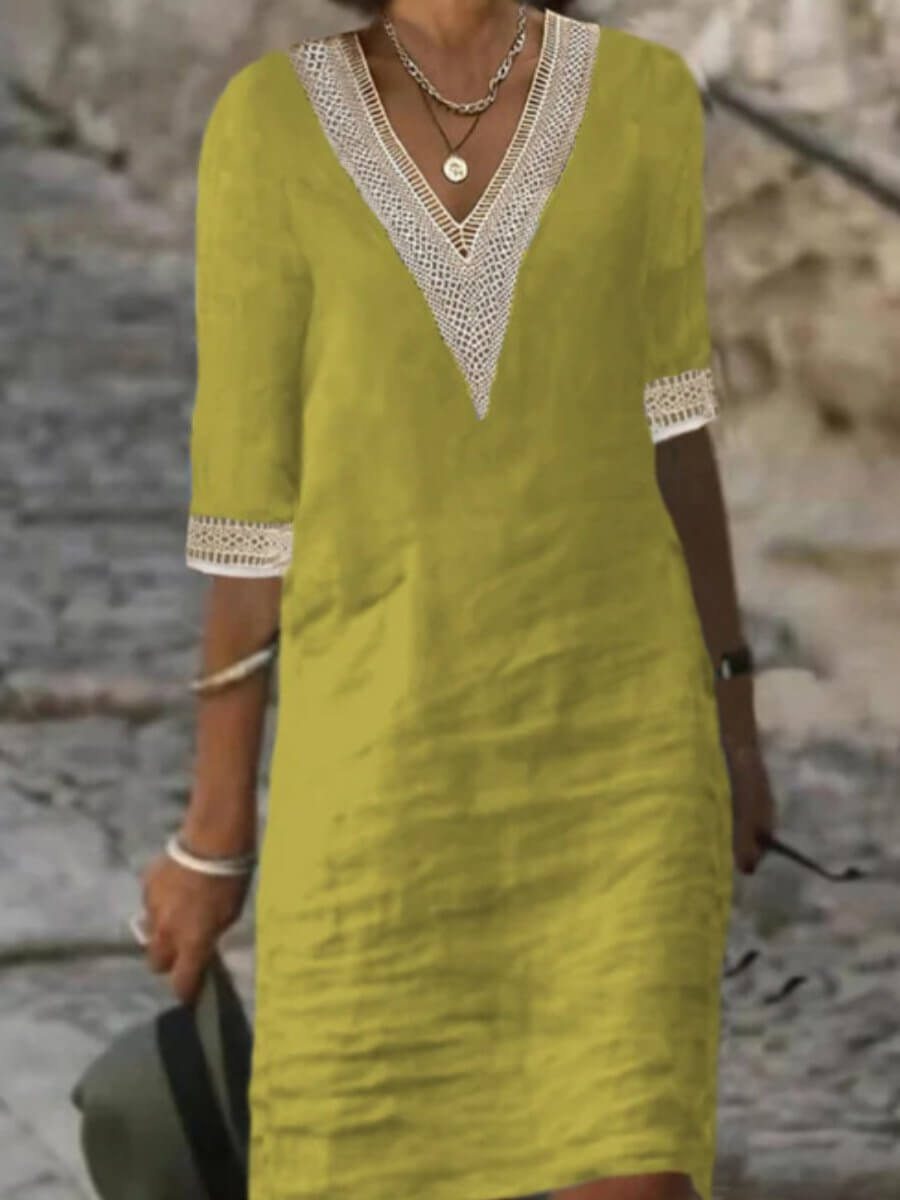 Arianne - Elegante vestido de ganchillo con escote en V para mujer