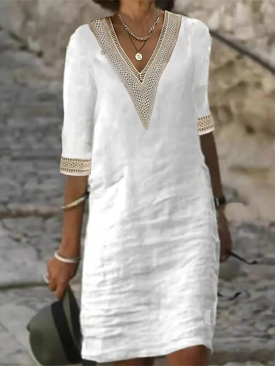Arianne - Elegante vestido de ganchillo con escote en V para mujer