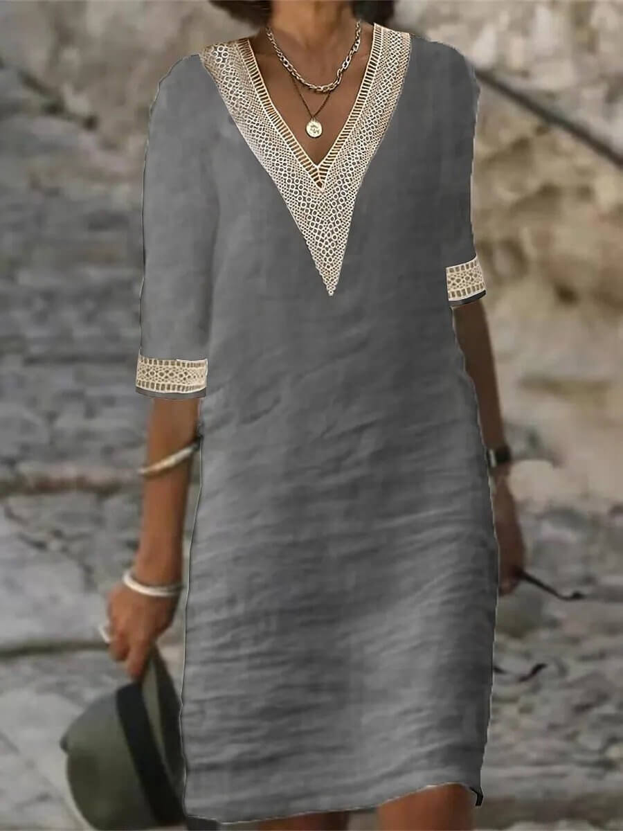 Arianne - Elegante vestido de ganchillo con escote en V para mujer