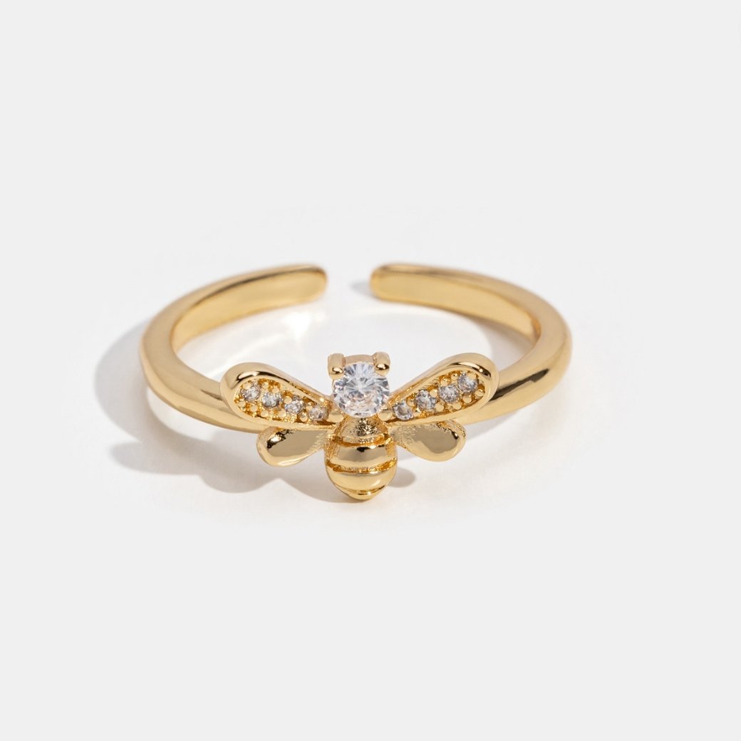 Laila - Anillo de cristal y abeja de oro
