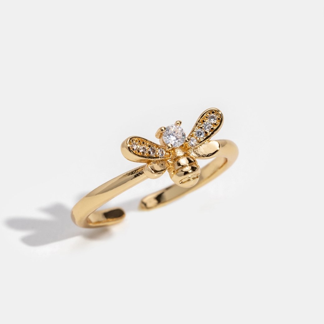 Laila - Anillo de cristal y abeja de oro