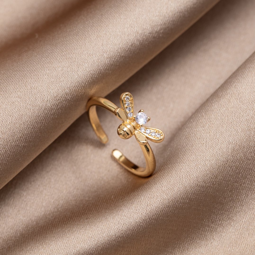 Laila - Anillo de cristal y abeja de oro