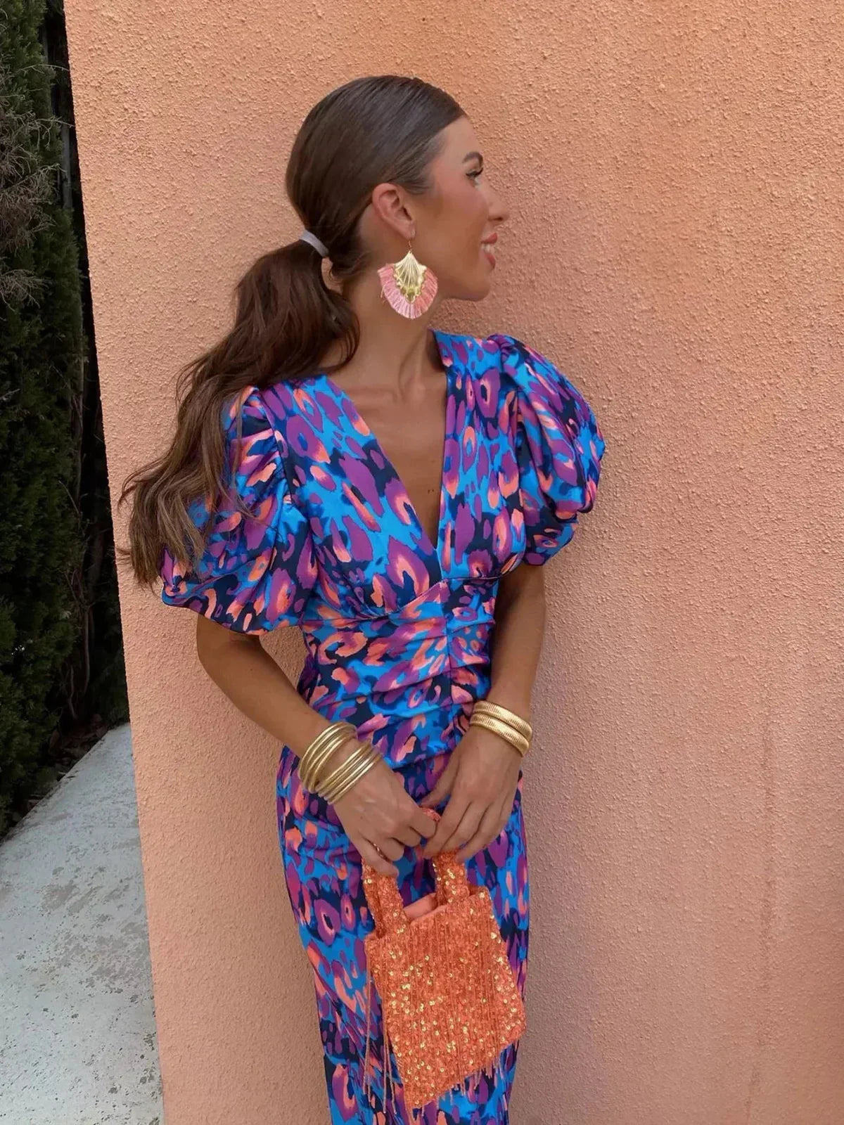 Glecy - Elegante Vestido de Mujer Mangas Abullonadas Encanto