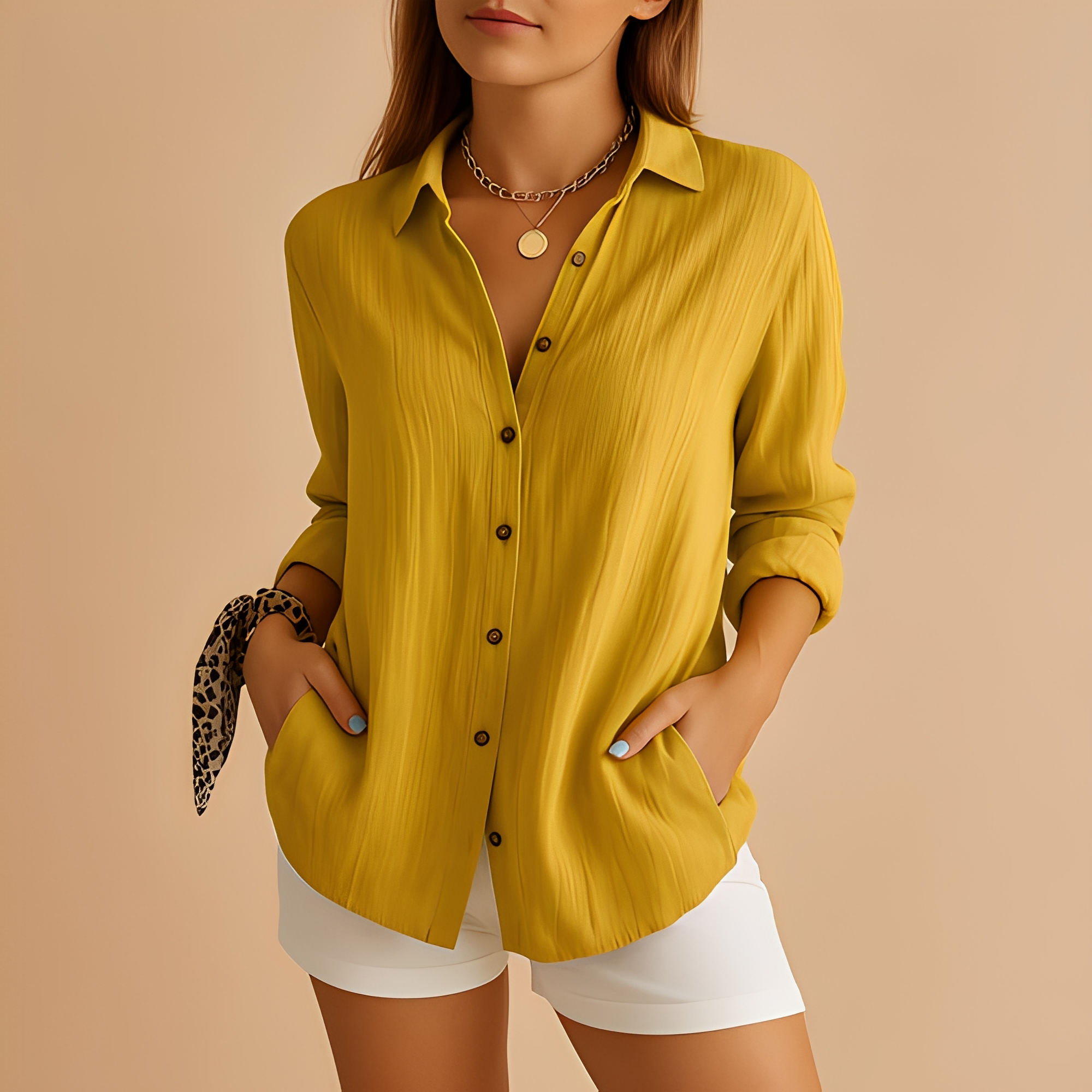 Aldina - Blusa casual de manga larga para mujer
