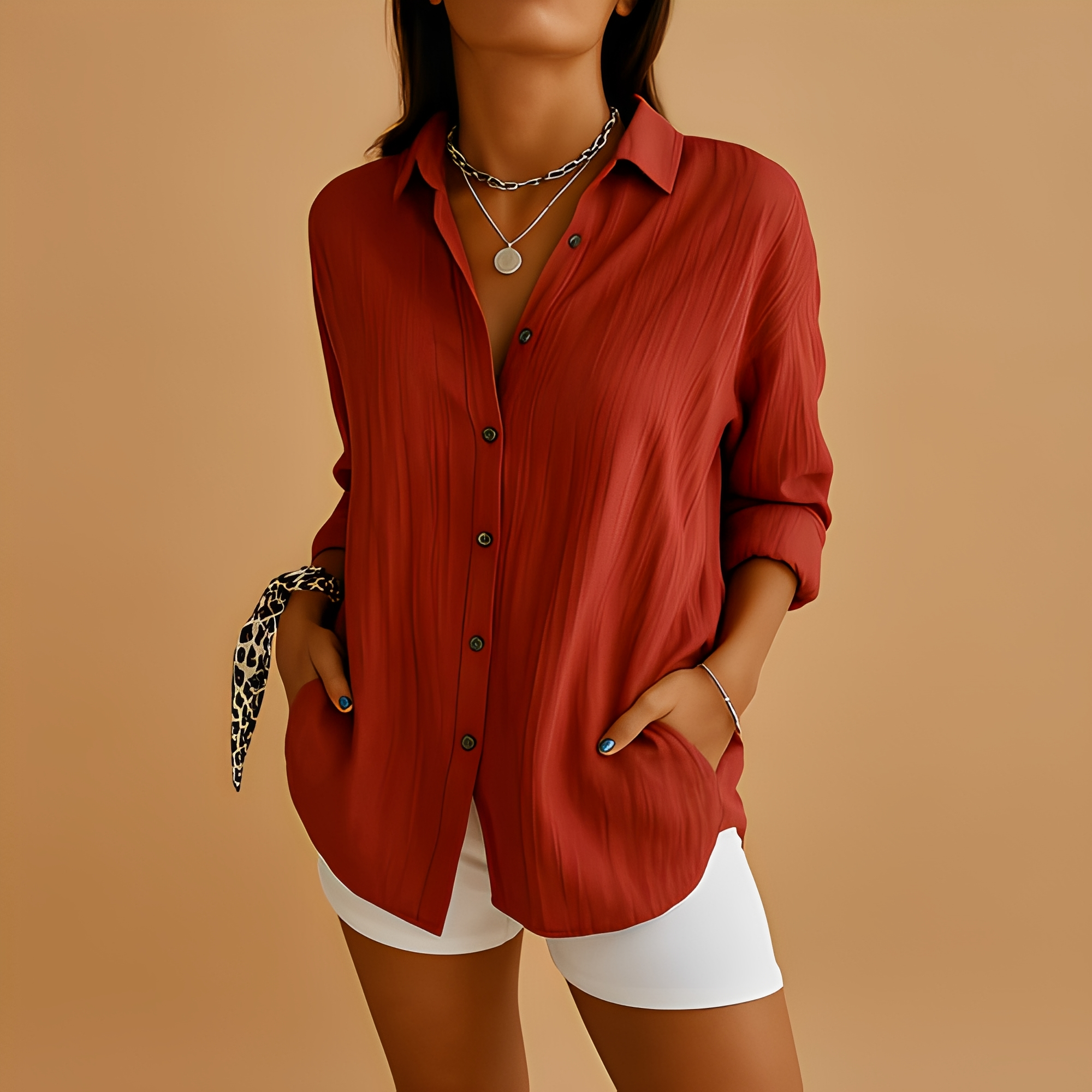 Aldina - Blusa casual de manga larga para mujer