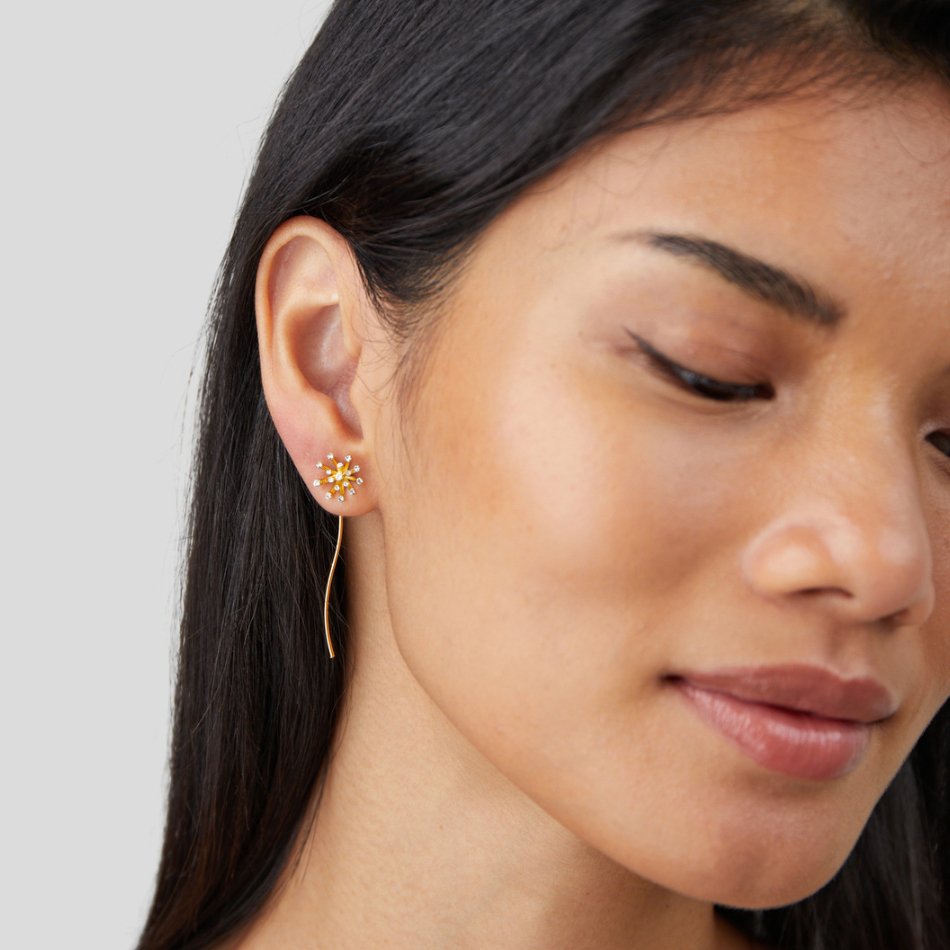 Desea algo Pendientes de diente de león de oro de 18K
