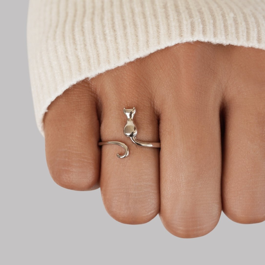 Mindy – Anillo gato plata mística