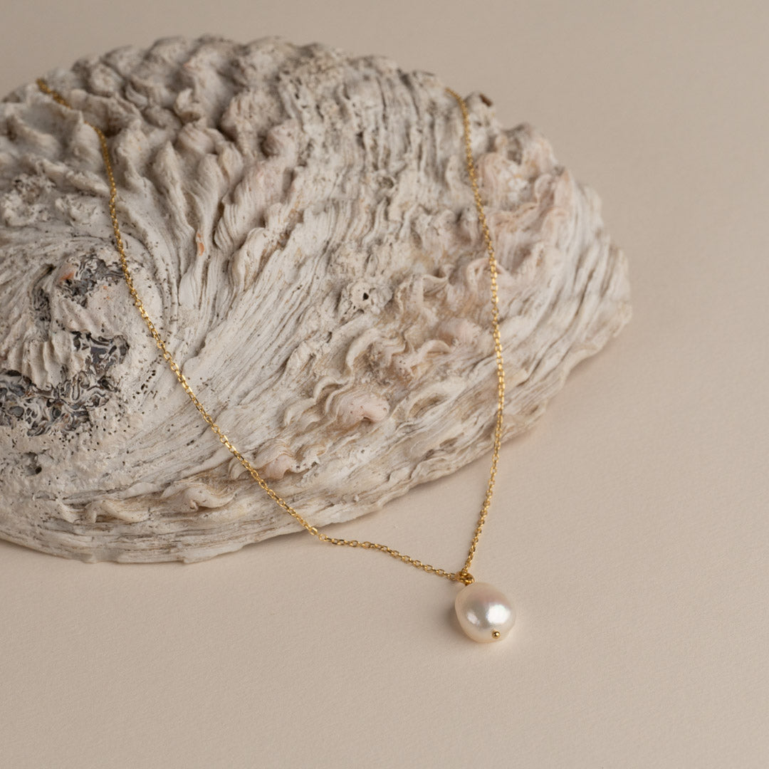 Collar de perlas doradas - Colgante de perla brillante