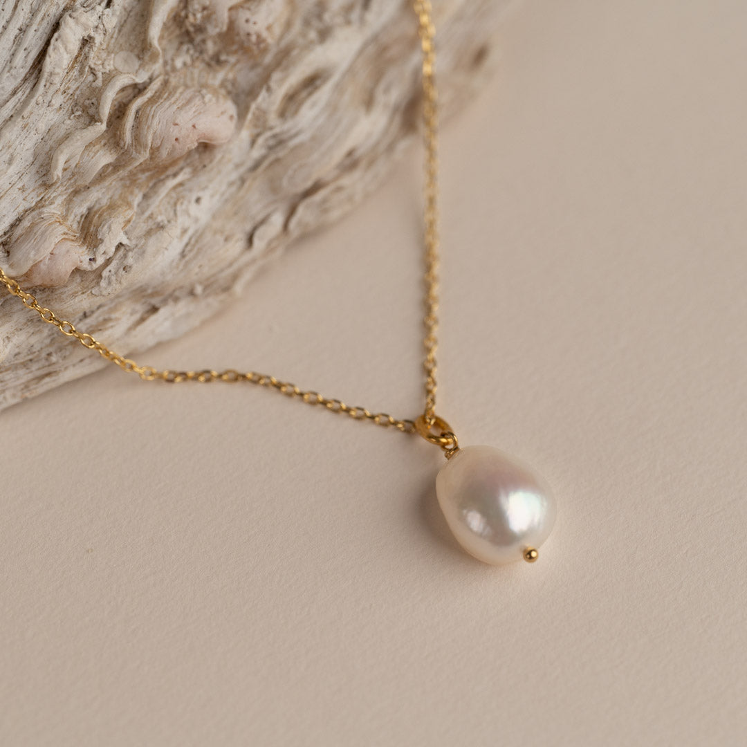 Collar de perlas doradas - Colgante de perla brillante
