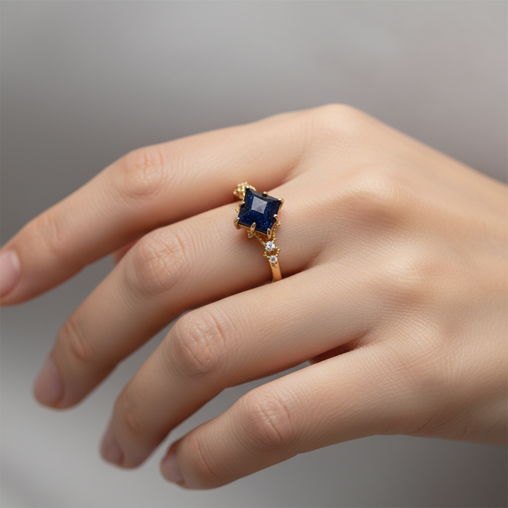 Nerisa – Anillo de obsidiana noche oscura