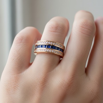 Ronan – Anillo de hombre cuadrado con detalles brillantes y azules
