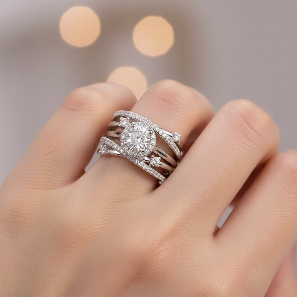 Ivanna – Anillo con zirconias brillantes entrelazadas