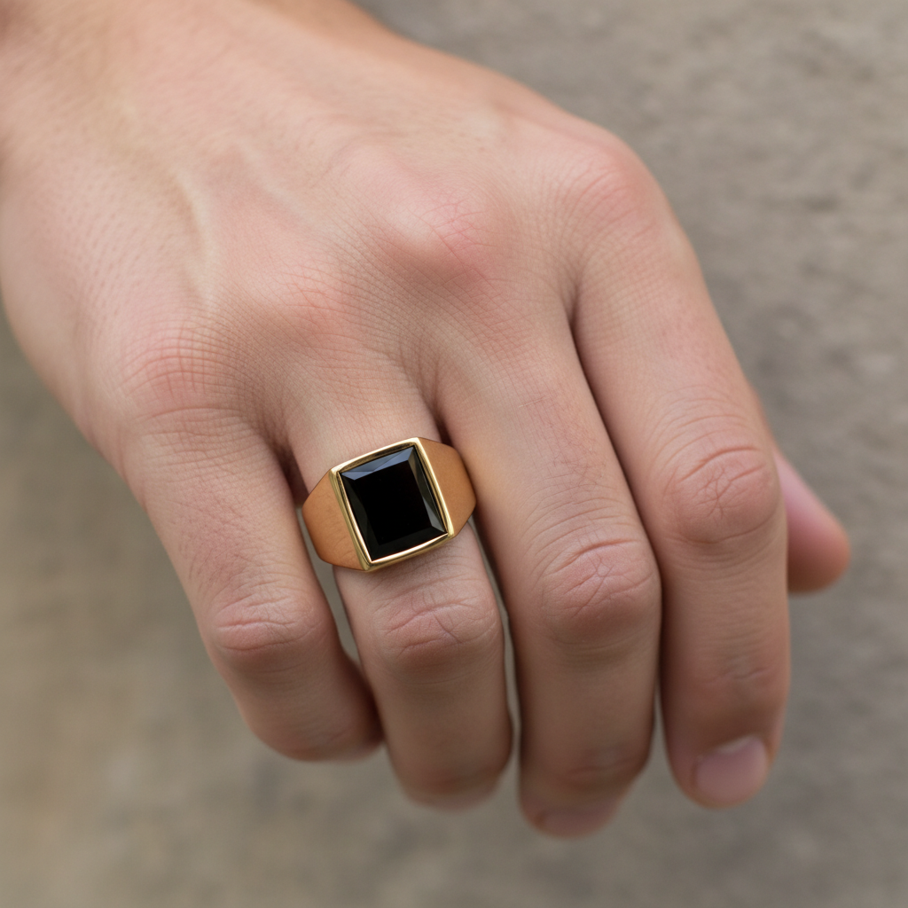Daro – Anillo Sello Masculino con Piedra Negra