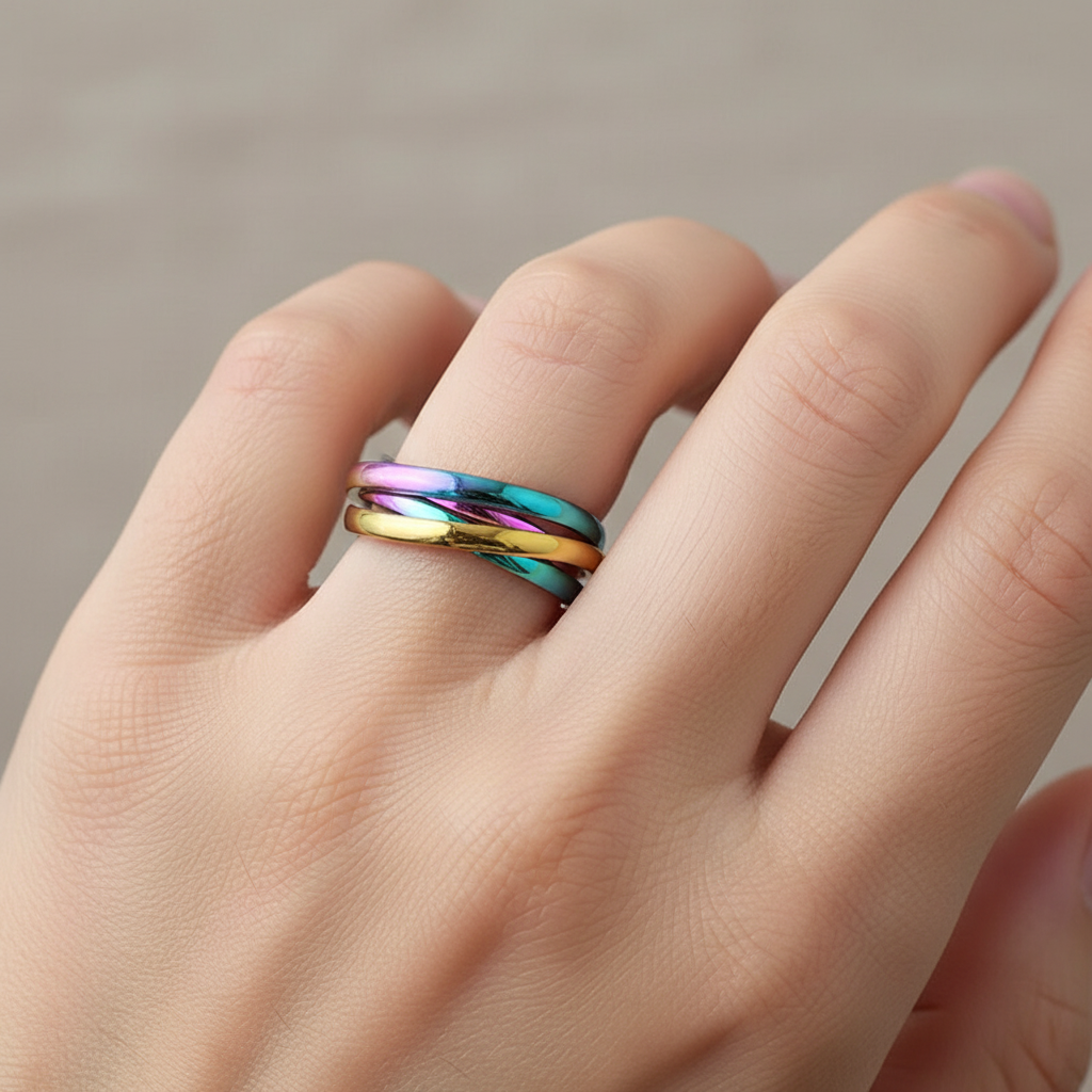 Sansen – Par de anillos de tres anillos de acero de titanio