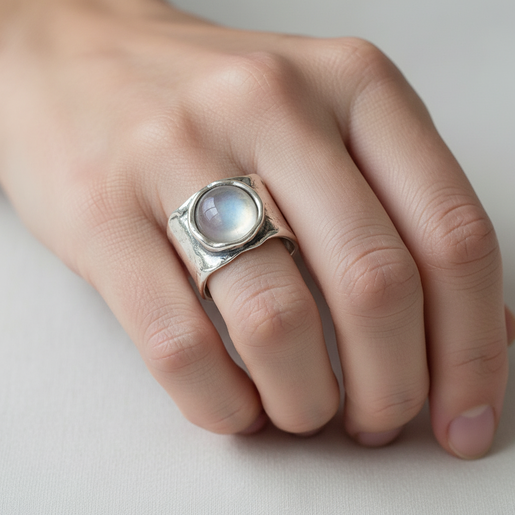 Helga – Anillo de plata y piedra lunar