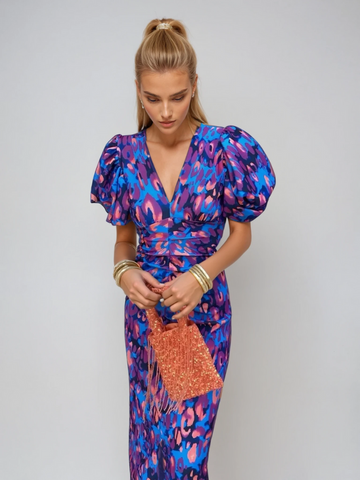 Glecy - Elegante Vestido de Mujer Mangas Abullonadas Encanto