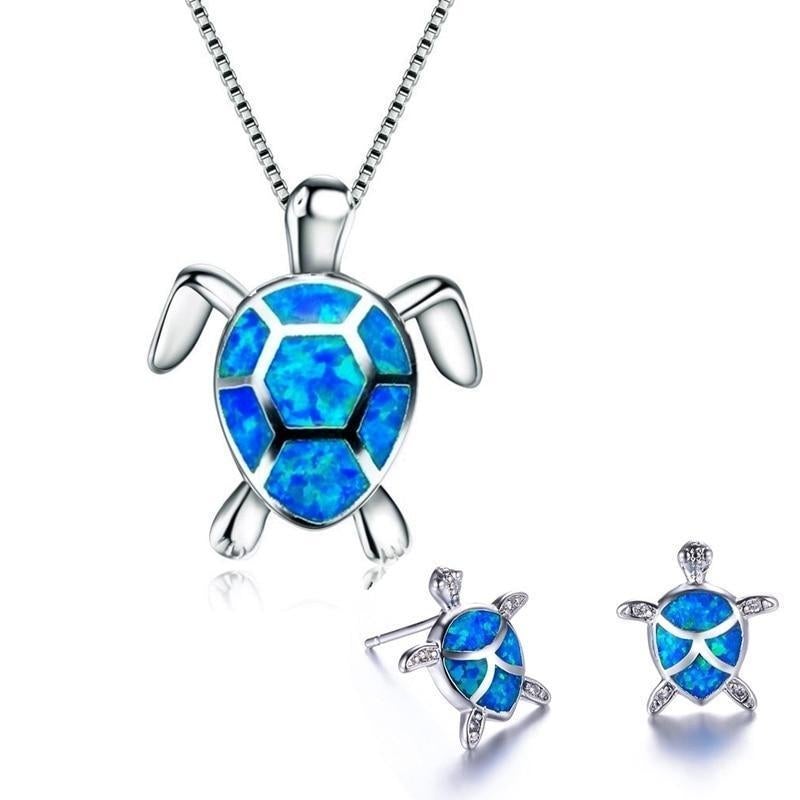 Kailea – Set de joyas de tortuga de ópalo y plata (collar + pendientes)