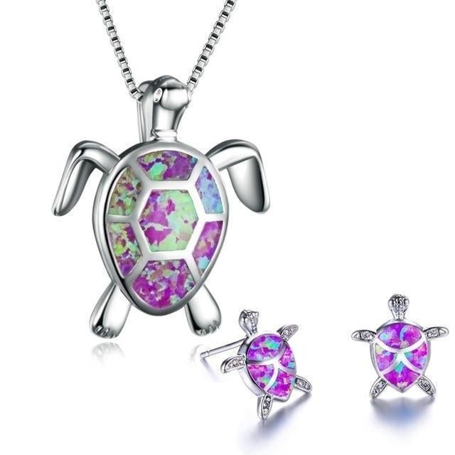 Kailea – Set de joyas de tortuga de ópalo y plata (collar + pendientes)