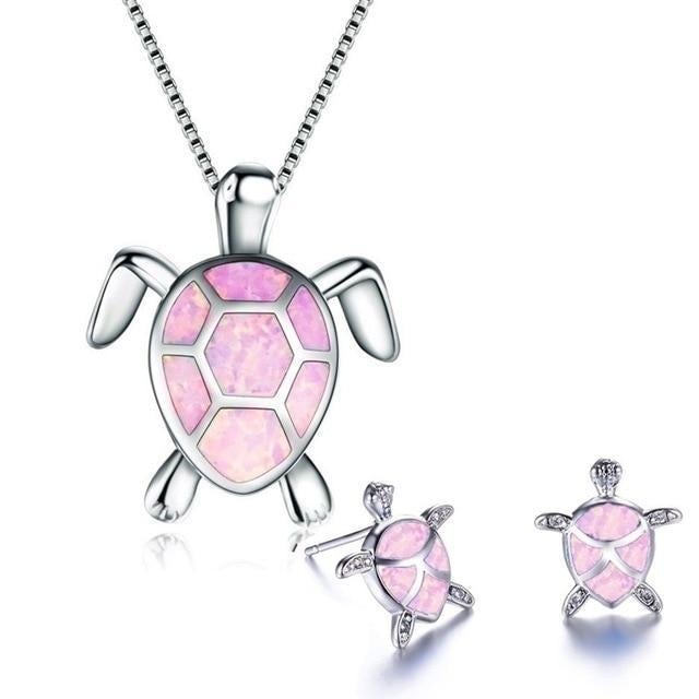 Kailea – Set de joyas de tortuga de ópalo y plata (collar + pendientes)