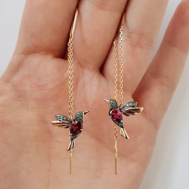 Elayne – Pendientes de colibrí con esmalte y circonitas