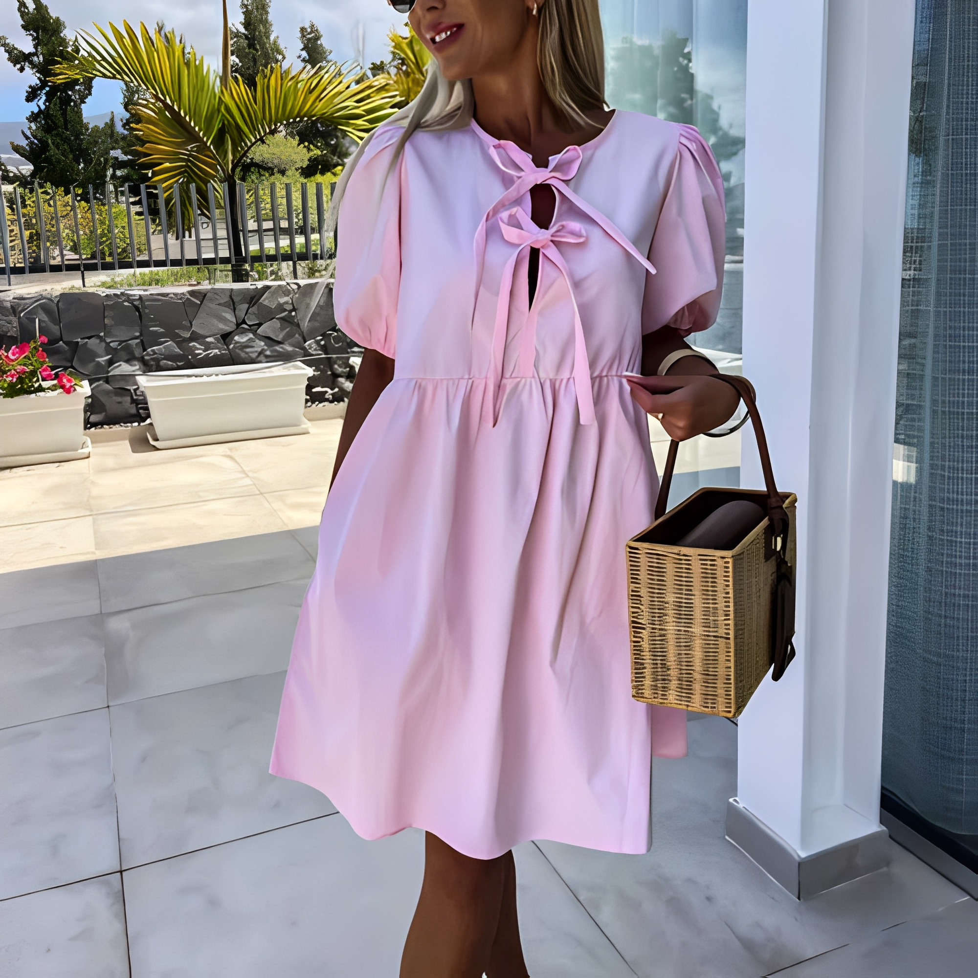 Eunice - Vestido de verano sofisticado con mangas voluminosas para mujer