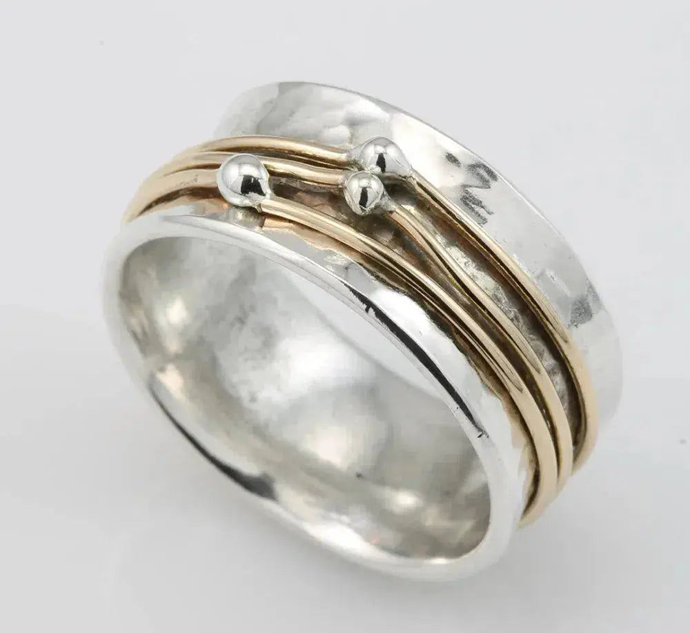 Gracia brillante – Anillo vintage de oro y plata con superficie radiante